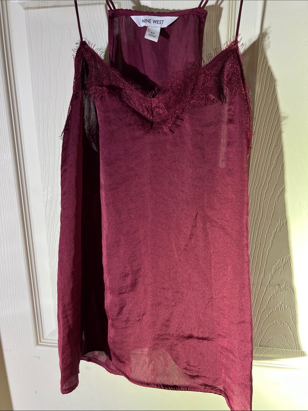 Nine West Wine Satin Lace-Trim Chemise